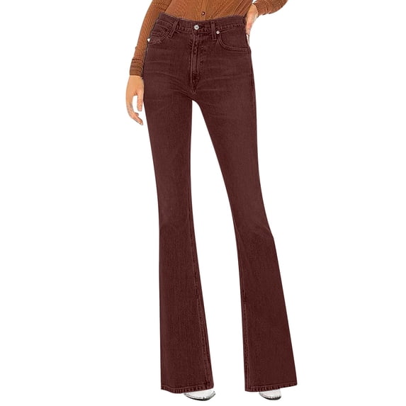 Eashery Women's Jeans Flare High Rise Jeans High Waist Pocket Wide Leg Jeans Womens Straight Leg Jeans (Brown,M)