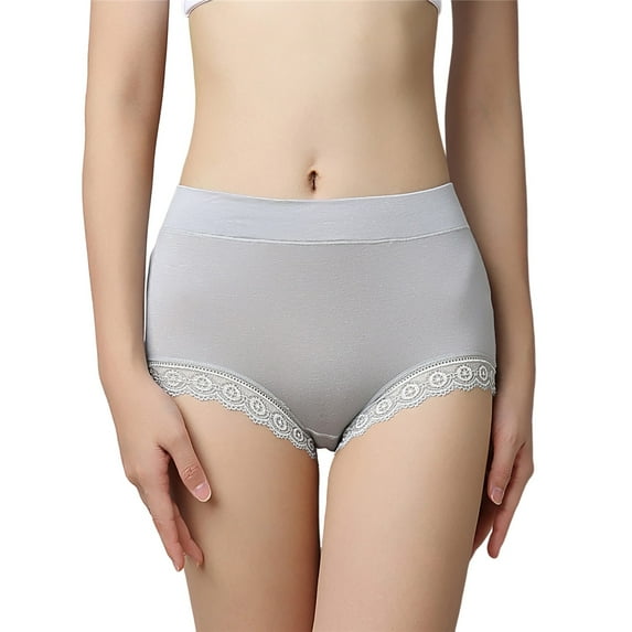 Eashery Women's Lace Plus Size Panties Belly Lifting Breathable High Elastic Printed Womens Panties Briefs Grey 3XL