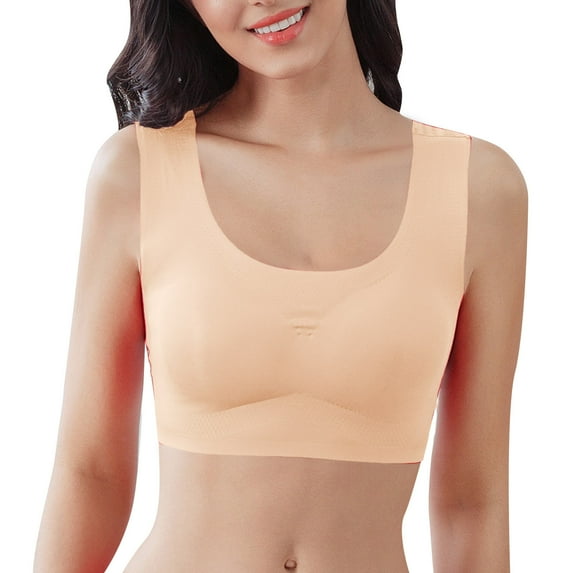 Eashery Women's Sports Bra Soild Color Without Steel Ring Everyday Bra Women Bras Beige XX-Large