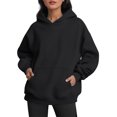 thumbnail image 1 of Eashery Women's Sweatshirts Drawstring Long Sleeve Hoodies Tops Oversized Sweatshirts Hoodies Crew Neck Pullover Sweaters Pink Sweatshirts for Women (Black,M), 1 of 5