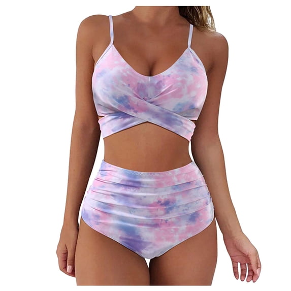 Eashery Women's Tankini Swimsuit Sets Set Bikini Women Swimwear High Waist Leopard Push Up Print Bathing Swimsuit Swimwears Tankinis Set Womens Swimwear Plus Size Purple XL