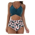 thumbnail image 1 of Eashery Women's Tankini Swimsuit Sets Women Soild Print Bikini Set Push Up Bathing Swimwear High waist Swimsuit Womens Swimwear Plus Size Green L, 1 of 5