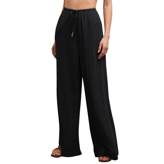 Eashery Capri Pants for Women Dressy Stretchy Wide Leg Casual Cotton and Linen Womens Trouser Pants (Solid Color,Black,M)