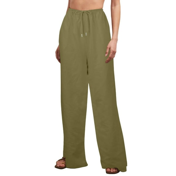 Eashery Straight Leg Pant for women Light Baggy Jogger Relaxed Casual Cotton and Linen Womens Pants (Solid Color,Green,XL)