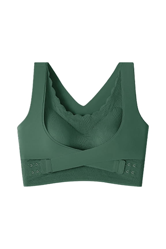 Womens Bras Comfortable Women's Full Figure Front Closure Wirefree Jacquard Back Support Posture Bra Green Large