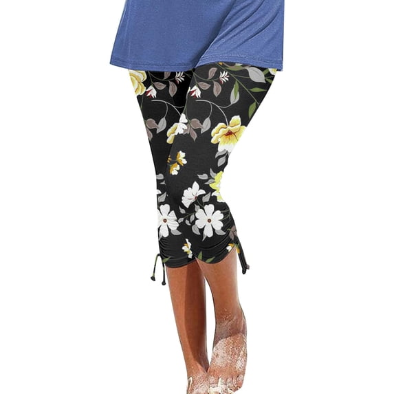 Eashery Womens Capri Pants Casual Pants Light Baggy Jogger Relaxed Mid-Rise Stretch Work Pants Womens Trouser Pants (Print Color,Yellow,XL)