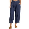 thumbnail image 1 of Eashery Womens Capri Pants Casual Pants Lounge Pants Casual Cotton and Linen Wide Leg Trousers (Solid Color,Blue,3XL), 1 of 5