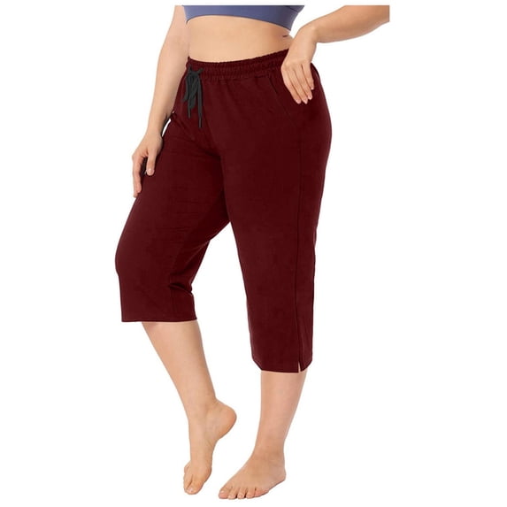 Eashery Women's Casual Linen Pants Drawstring Casual Flowy Pants Athleisure Pant Trousers (Solid Color,Red,XXL)