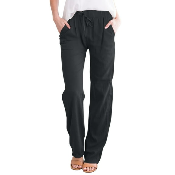 Eashery Womens Capri Pants Casual Pants Wide Leg High Waisted Elastic Waist Yoga Beach Trousers Pants Linen Wide Leg Pants for Women (Solid Color,Grey,S)