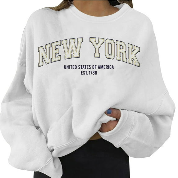 Eashery Womens Casual Sweatshirts Long Sleeve Crewneck Casual Pullover Top Teen Girl Fall Casual Drawstring Jackets with Pockets Basic Tops for Women (White,M)