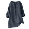 thumbnail image 1 of Eashery Womens Oversized Button Down Shirts Bamboo Cotton Linen V Neck Button Down Shirt Casual Blouses Long Sleeve Linen Collared T Shirts Plus Size Tops (Dark Gray,3X-Large), 1 of 3