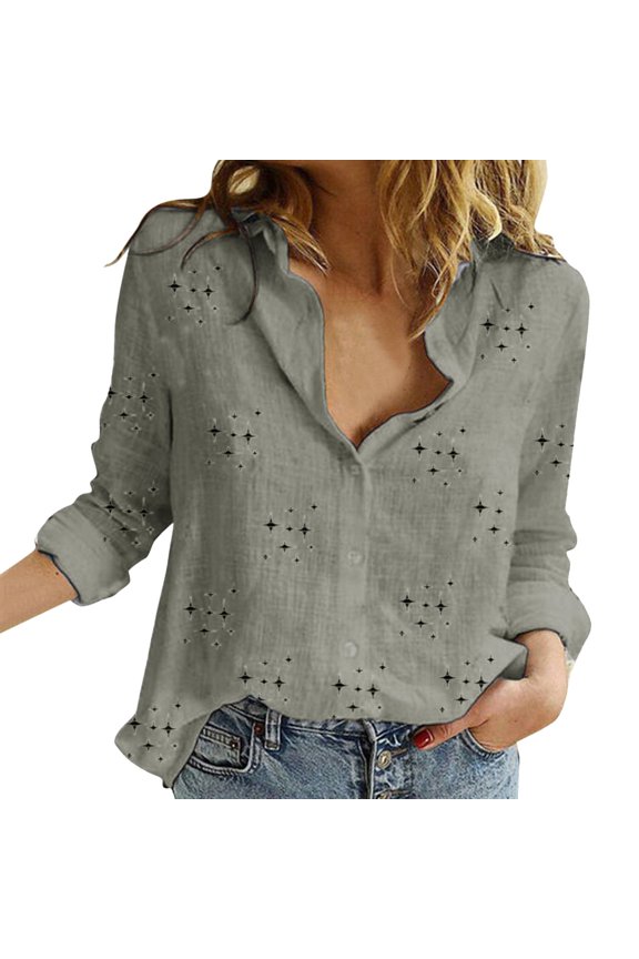 Womens Oversized Button Down Shirts Bamboo Cotton Linen V Neck Button Down Shirt Casual Long Sleeve Collared Oversized Blouses Tops Red Blouses for Women (Grey,Large)