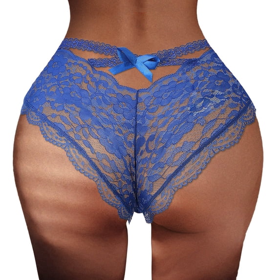 Eashery Womens Panties Plus Size Transparent Lace Thong Women Briefs Blue S