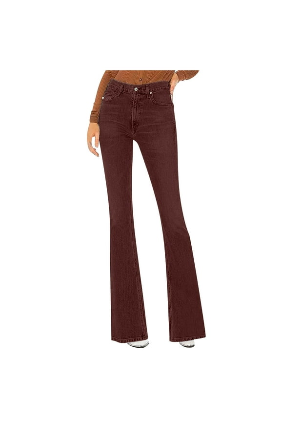 Womens Pants High Waisted Flare Jeans Dark Wash Ripped Denim Pants Flare Jeans for Women (Brown,S)