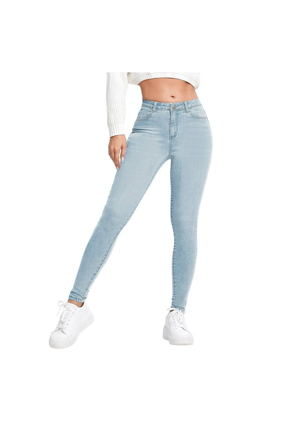 Womens Pants Mid Rise Skinny Jeans Ripped Wide Leg Denim Pants Black Jeans for Women (Light Blue,L)