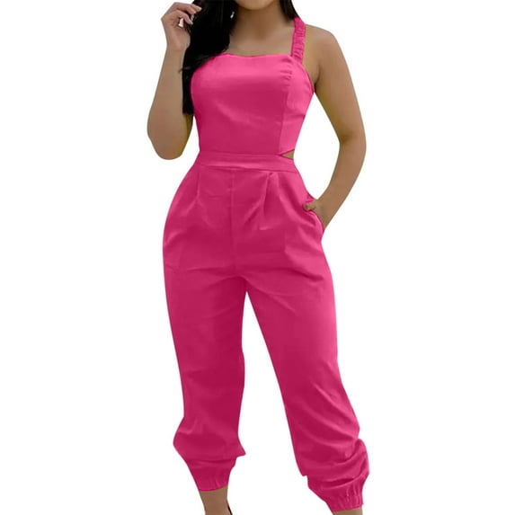 Eashery Womens Pants Solid Cotton Linen Casual Jumpsuits for Women Shorts Hot Pink XL
