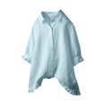 thumbnail image 1 of Eashery Womens Plus Size Tops Bamboo Cotton Linen V Neck Button Down Shirt Long Sleeve Single Casual Cotton Linen Fall Tops White Linen Button Down Shirt Women (Blue,Large), 1 of 3