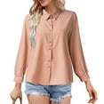 thumbnail image 1 of Eashery Womens Plus Size Tops Long Sleeve Shirts V Neck Collared Button Down Shirt Tops Oversized Button-Down Shirt Red Blouses for Women (Pink,X-Large), 1 of 5