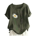 thumbnail image 1 of Eashery Womens Tops Plus Size Women Print Casual Short Sleeve O-Neck Button Loose Shirt Top Blouse Tshirts For Women Army Green M, 1 of 4