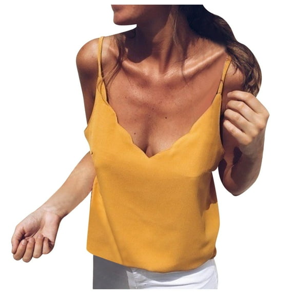 Eashery Womens Workout Tank Tops Summer Tank Tops for Women Loose Fit Pleated Square Neck Sleeveless Tops Curved Hem Flowy Yellow M