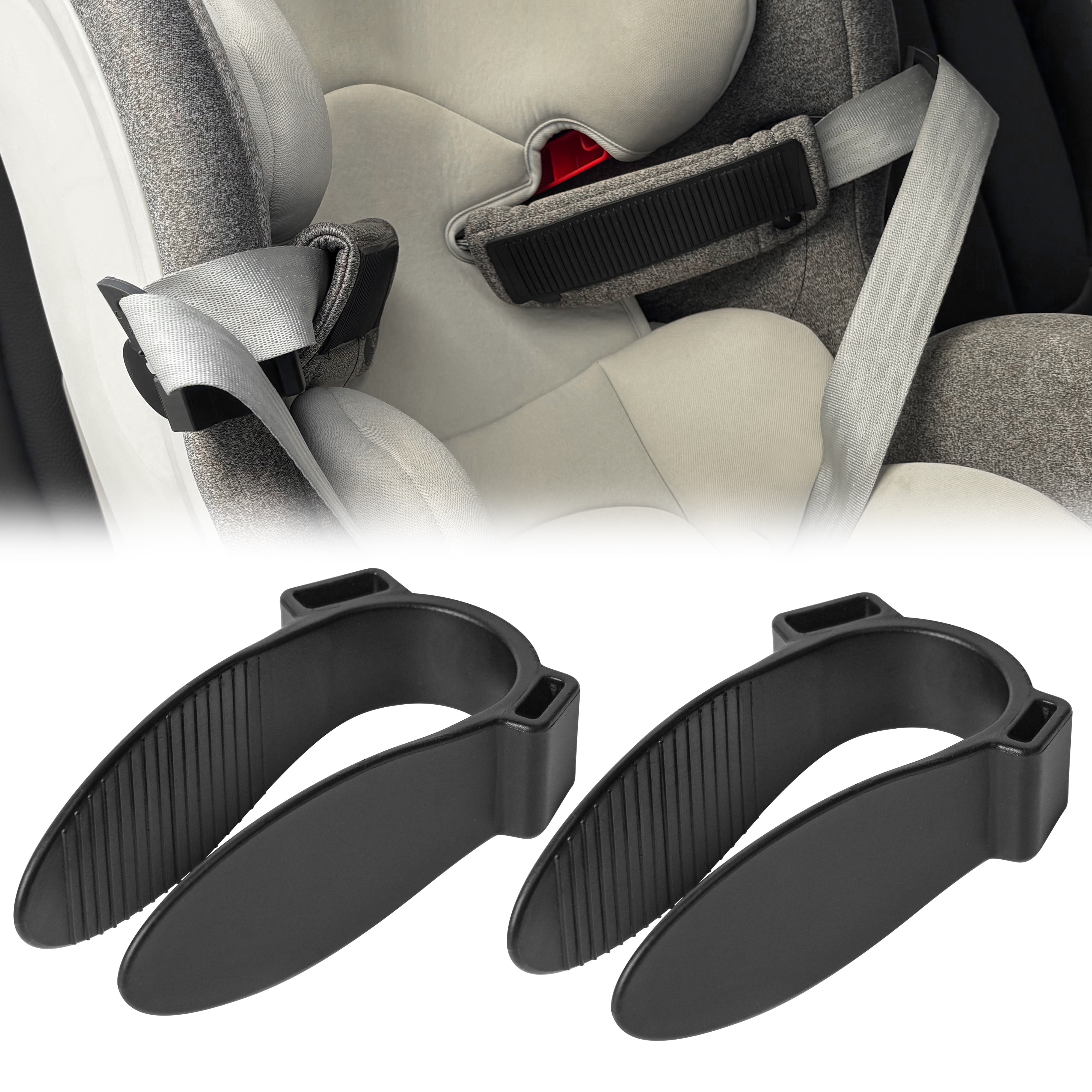 Easicozi Baby Car Seat Shoulder Straps Positioner Seatbelt Fixing Clip, 2 Pack, Black