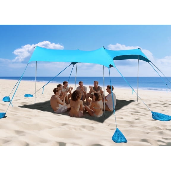 Easierhike 10'x10' Beach Tent Sun Shelter – Windproof Sun Shade with 8 Sandbags & 4 Sturdy Poles, Portable & Easy Setup Canopy, Turquoise