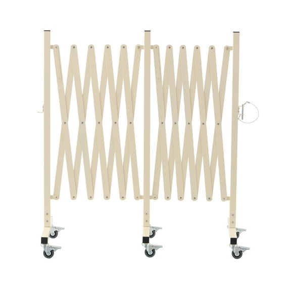 Easily Assembled Expandable Metal Barricade, 16 FT, Milkyellow, Folding Security Gate Safety Barrier with Casters, Flexible Mobile Barrier Gate