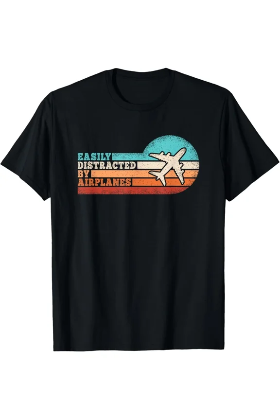 Easily Distracted By Airplanes Funny Pilot Aviation Plane Gift Unisex T-Shirt