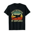 thumbnail image 1 of Easily Distracted By Airplanes Lover Pilot Funny Aviation T-Shirt, 1 of 5