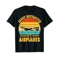 thumbnail image 1 of Easily Distracted By Airplanes Pilot Gifts Funny Aviation Vintage Men Women T-Shirt, 1 of 5