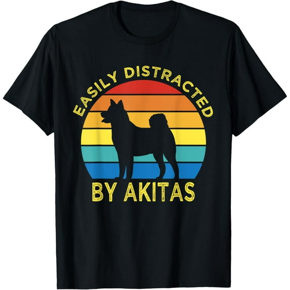 Easily Distracted By Akitas Vintage Funny Dog Akita T-Shirt men and women can wear, black, white, gifts