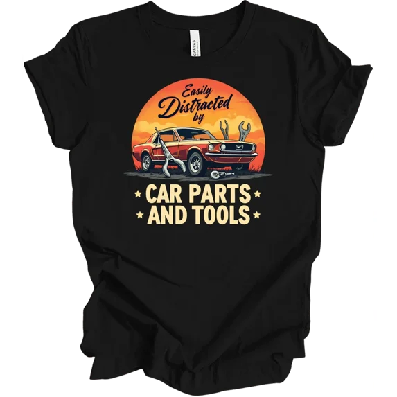 Easily Distracted By Auto Parts Tools Funny Mechanic Gift Unisex T-Shirt, up to Size 5XL
