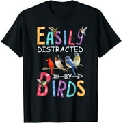 Easily Distracted By Birds Funny Bird T-Shirt Black 2X-Large