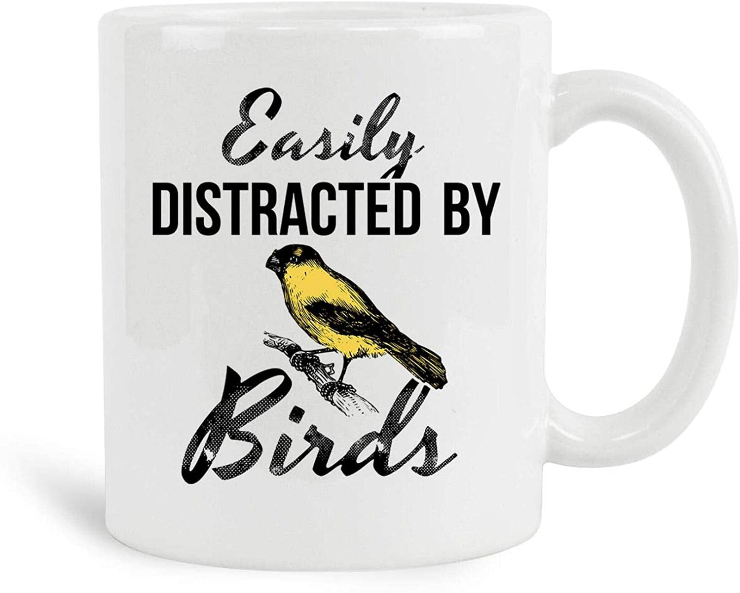 Easily Distracted by Birds Mug,11 oz White Coffee Mugs, Good Christmas Presents, Amazing Birding Coffee Tea Cups for Bird lovers, New Year Present