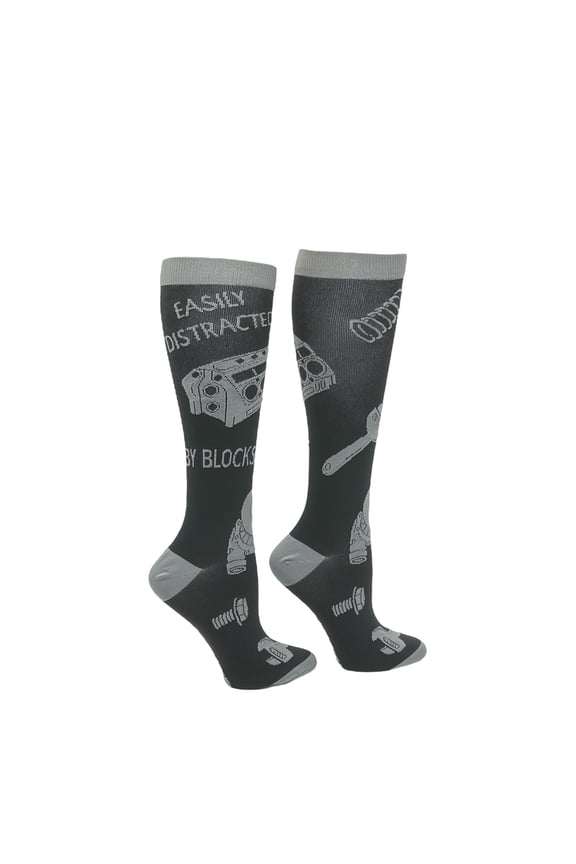 Easily Distracted By Blocks Funny Mechanic Compression Socks for Men