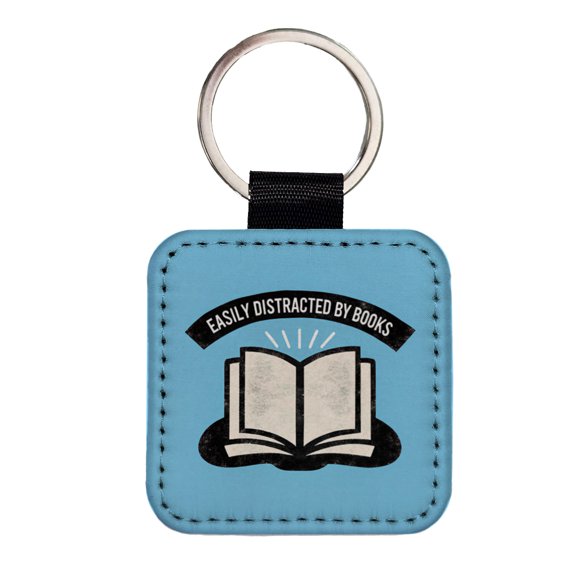 Easily Distracted By Books Reader Reading Faux Leather Square Keychain
