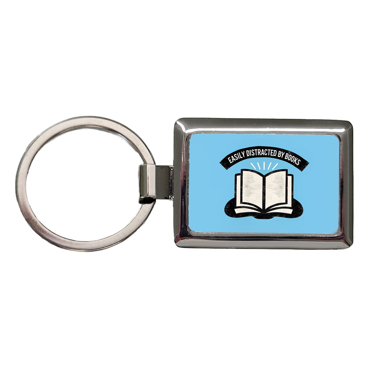 Easily Distracted By Books Reader Reading Metal Rectangle Keychain ...