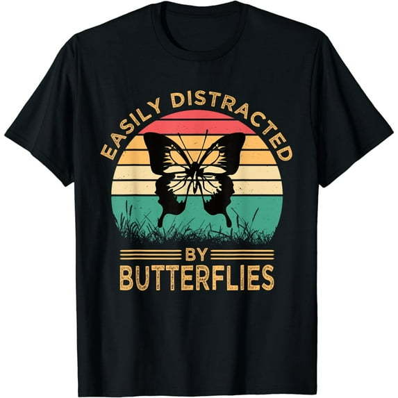 Easily Distracted By Butterflies Vintage Funny Butterfly T-Shirt