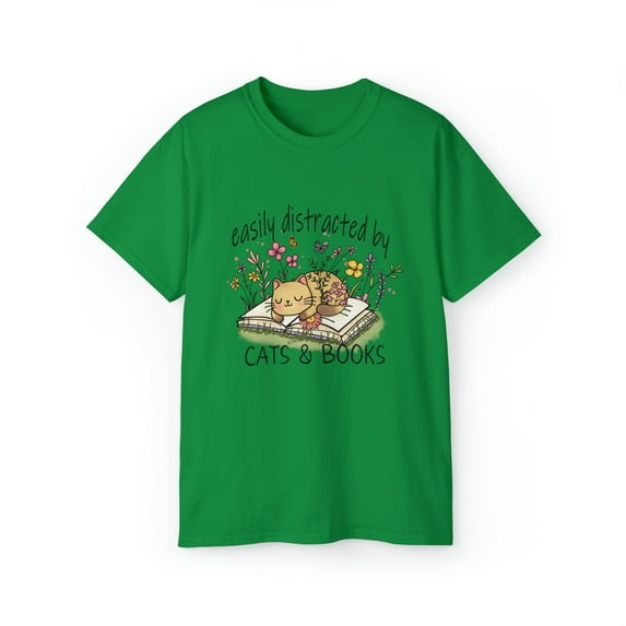 Easily Distracted By Cats And Books TShirt | Book Lover TShirt | Cute Cat And Book Lover TShirt | Unisex Ultra Cotton Tee