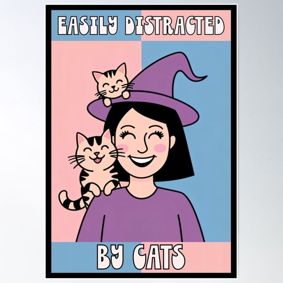 Easily Distracted By Cats Poster Wall Art, Modern Wall Decor For Living Room Bedroom, 16x24 UNFRAMED