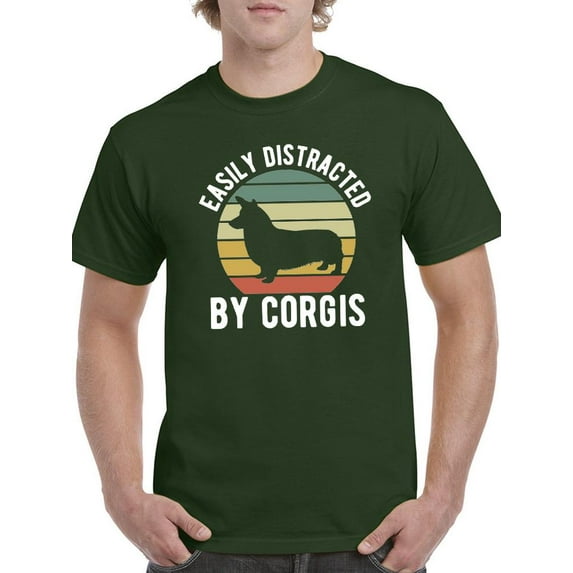 Easily Distracted By Corgis T-Shirt Men -Image by Shutterstock, Male x-Large