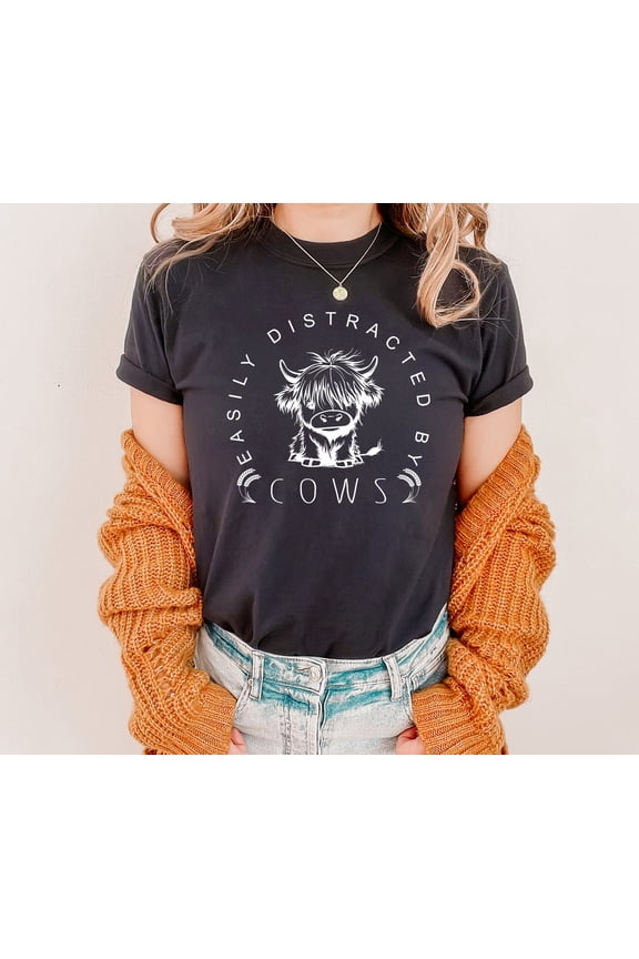 Easily Distracted By Cows Shirt, Cow Lover Shirt, Cow Shirt, Farm Lover Shirts, Farm Animal Shirt, ous Saying Tshirt All Size S-5XL