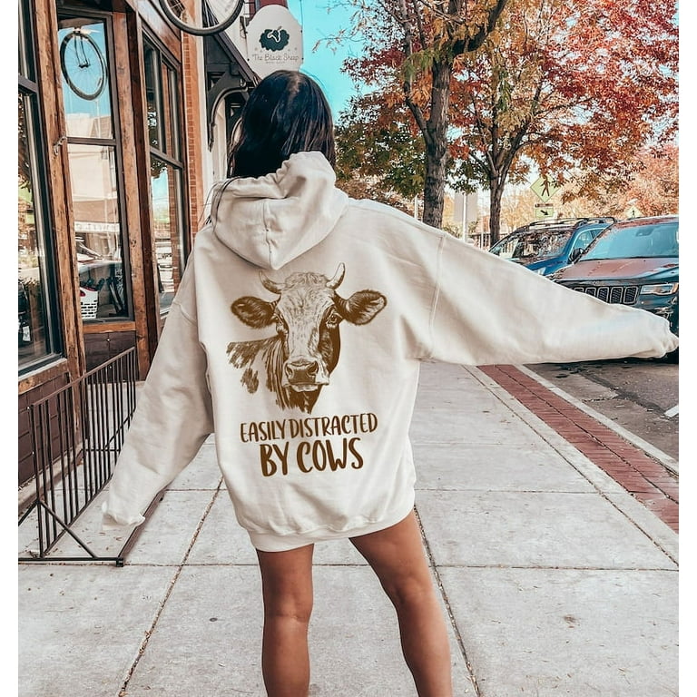 Easily Distracted By Cows Shirt, Women's Funny Country Hoodie