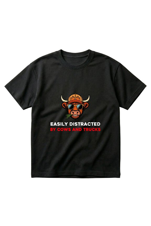 Easily Distracted By Cows and Trucks Funny Cow Farmer Gift T-Shirts