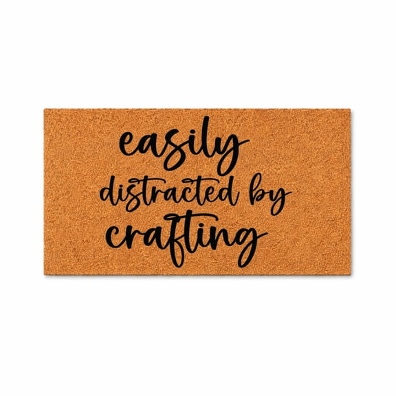 Easily Distracted By Crafting Doormat, Funny Craft Lover Entryway Door Mat, Decorative Welcome Mat For Home Entrance (36x72 inches) WoodByStu 4436