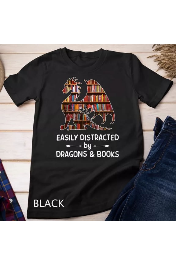 Easily Distracted By Dragon And Books Nerds T-Shirt Unisex T-Shirt, Birthday Gift