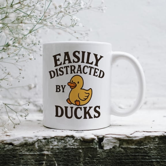 Easily Distracted By Ducks Mug, Funny Duck Lover Gift, Cute Duck Coffee Cup Bird Fans, Animal Humor Mug oz Ceramic, Adorable Duck Cup.