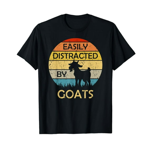 Easily Distracted By Goats Retro Vintage Funny Goat Lover T-Shirt