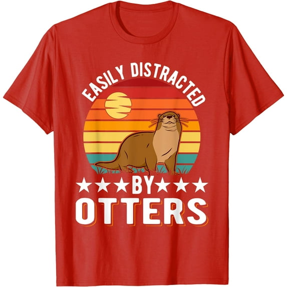 Easily Distracted By Otters Softstyle Unisex T-Shirt,Red Color,Size 4XL