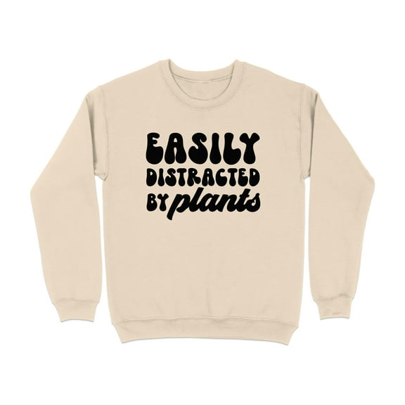 Easily Distracted By Plants Graphic Sweatshirt (Sand, 2XL)